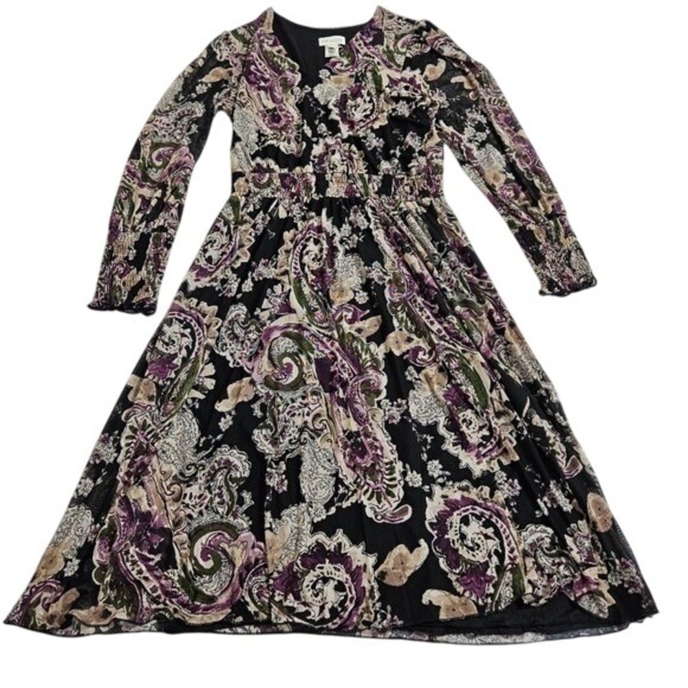 Kate And Lily NWT Womens Dress Paisley Midi Whimsigoth Coquette Fairy Black L